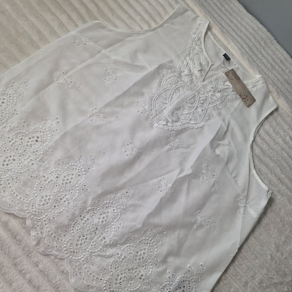 Sleeveless Eyelet Lace Blouse Women 3X  Ivory Coquette Romantic Boho Festival